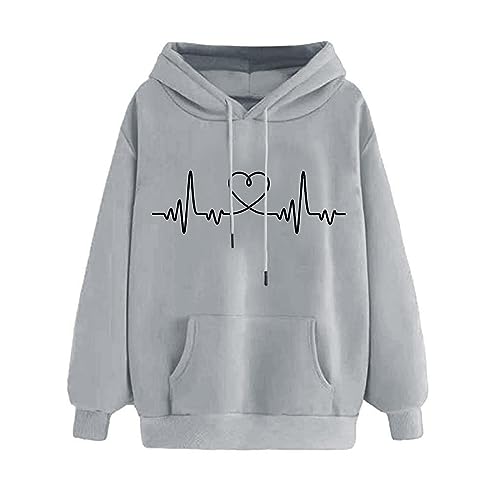 Sweatshirt Damen Pullover Kapuzenpullover Mode Drucken Rundhals Langarm Kapuzenpulli Locker Casual Sport Pullover Oberteil Mit Kapuze Liebe Drucken Herbst Winter Streetwear Pullover Sweatshirts Tops von routinfly