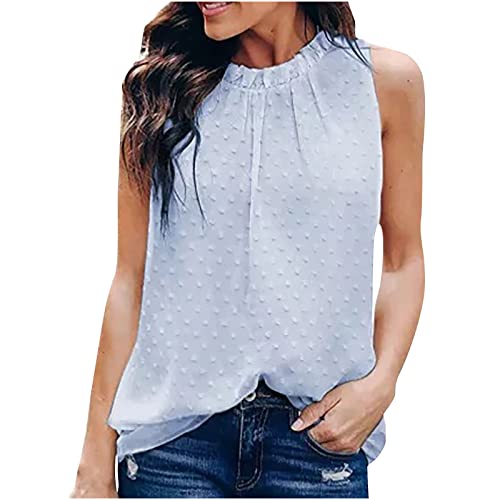 Tank Top Damen ÄRmellose LäSsig Tanktops Mit Polka Dots Loose Fit Rundhals Sommer T-Shirts Mode Elegant Sommer Tunic Comfy Cami Weste Top Mit Punkten Einfarbige Neckholder Tops Sommeroberteile von routinfly