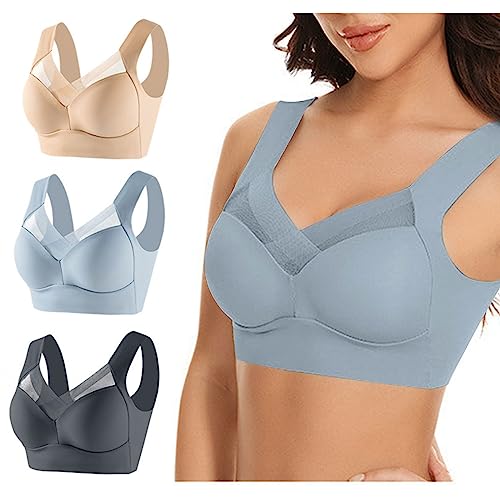 Wmbra BH Haltungskorrektur BH Damen Nahtloser Spitzen BH ohne Bügel Damen Push Up BH Gepolsterter Weicher Atmungsaktiver Sport BH Alltags BH Für Senioren Sexy Dessous Bralette Keine Ränder von routinfly