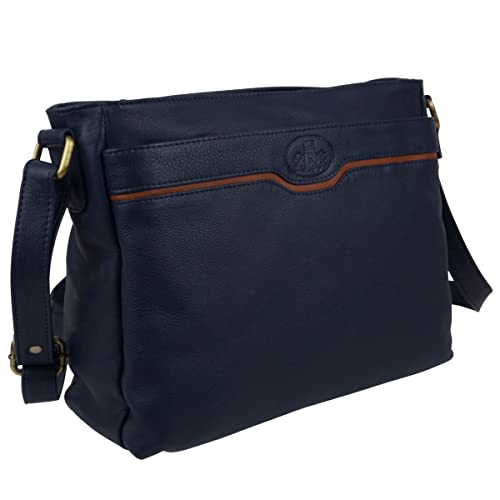 Rowallan of Scotland Damen Ledertasche mit Reißverschluss oben, Marineblau/Tan von Rowallan