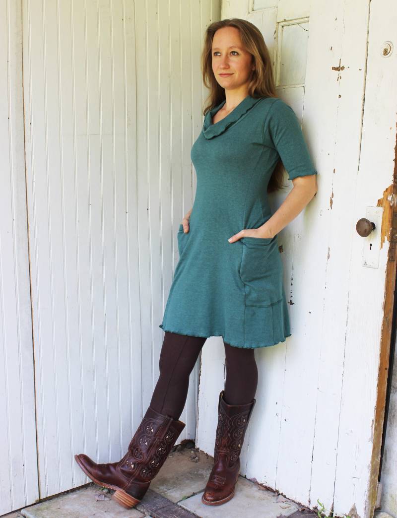 Hanf Riverside Passport Pocket Kleid - Tunika Mit Wasserfallausschnitt 1/2 Ärmel Seitentaschen & Bio-Baumwolle Viele Farben Erhältlich von RowanGreyClothing