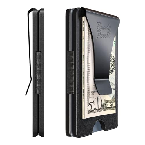 Rowdy Parrot Schlanke minimalistische Herren-Geldbörse im Sechskant-Stil mit Fronttasche und RFID-Sicherheitsblockierung – Kartenhalter-Geldbörse, Schwarz Leder, Sechskant-Rand von Rowdy Parrot