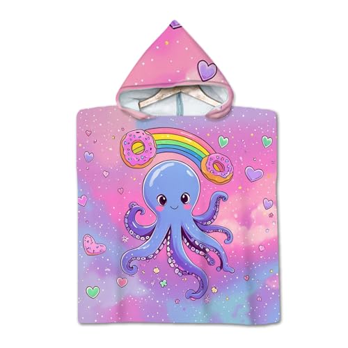 Rowjoy Badeponcho Kinder, Kinder Strandtücher Mikrofaser, Schnell Trocknender Bademantel für Jungen Mädchen (Purple Octopus) von Rowjoy