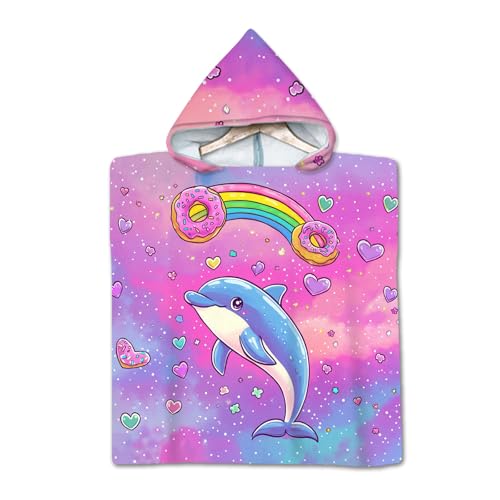 Rowjoy Badeponcho Kinder, Kinder Strandtücher Mikrofaser, Schnell Trocknender Bademantel für Jungen Mädchen (Purple-#whale) von Rowjoy