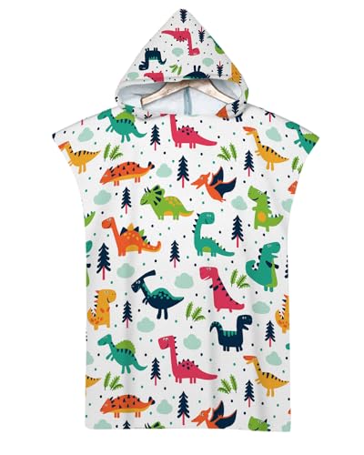 Rowjoy Badeponcho Kinder, Kinder Strandtücher Mikrofaser, Schnell Trocknender Bademantel für Jungen Mädchen (White Dinosaur) von Rowjoy