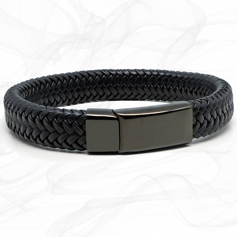 All Black Geflochtenes Premium Weiches Wasserdichtes Lederarmband Und Geschenkbeutel Für Männer Oder Jungen - Schiebemagnet in Schwarz Von Roxcs von RoxcsGifts