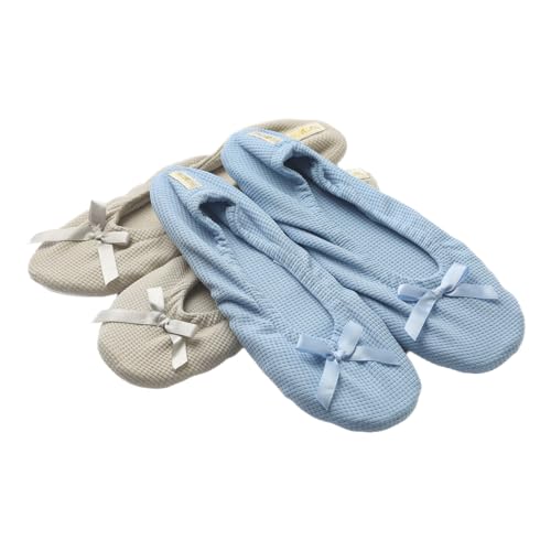 Roxoni Damen Frottee Classic Baumwolle & Velours Ballerina Hausschuhe (2er Pack), Blau / Beige, 8.5-9 von Roxoni
