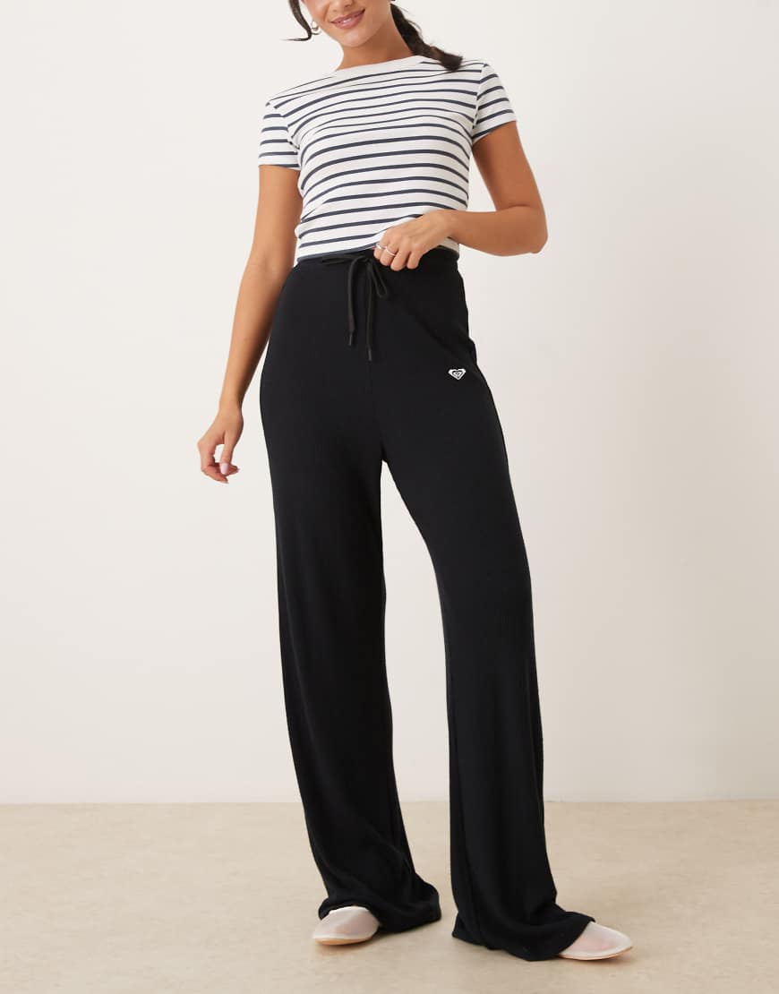 ROXY - Rise & Vibe New - Gerippe, weit geschnittene Sporthose in Anthrazit-Schwarz von Roxy