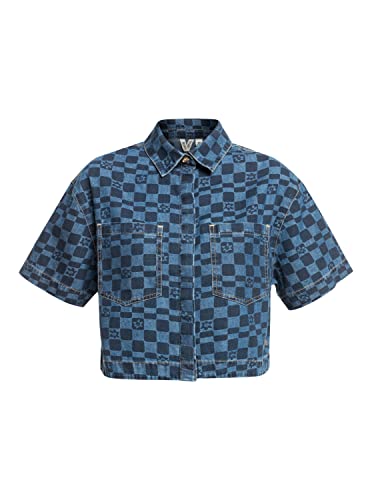 Roxy Blue Wave Club Printed - Short Sleeve Denim Shirt for Women - Kurzarm-Jeanshemd - Frauen - XL - Blau. von Roxy