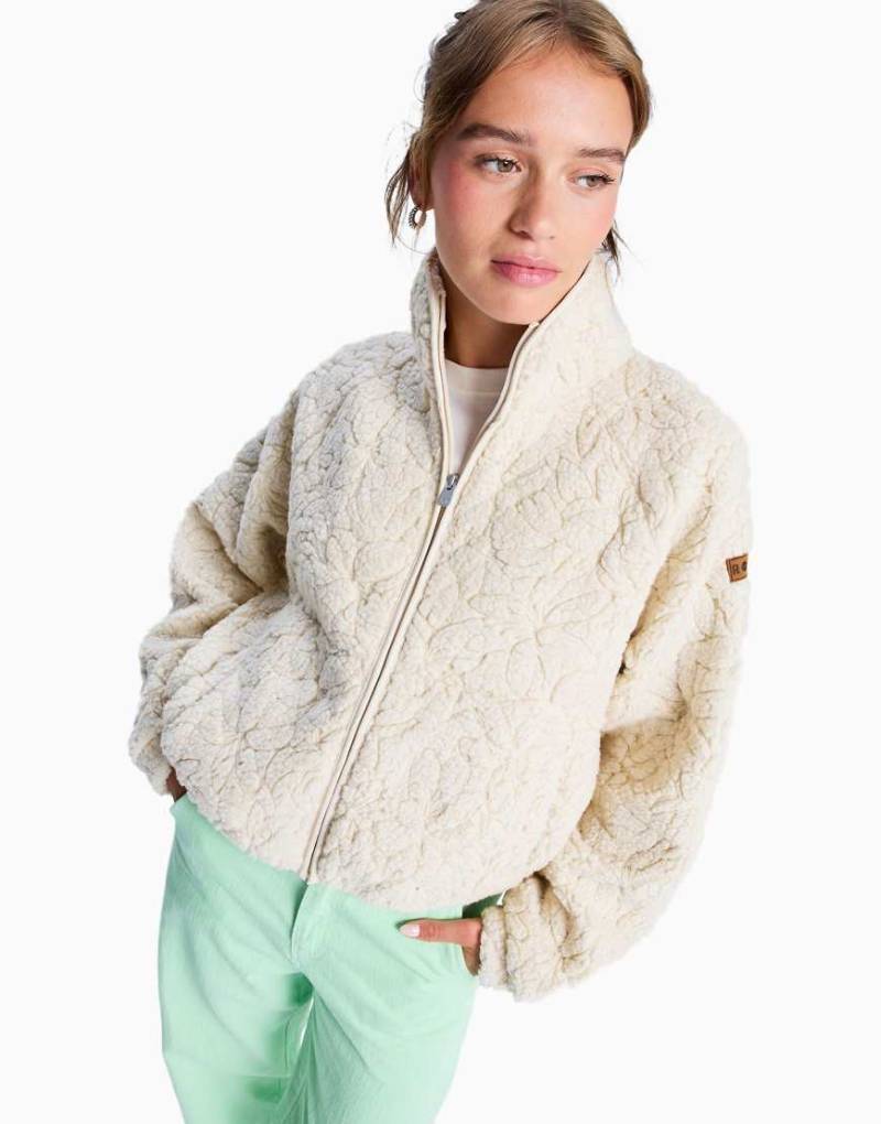 Roxy - Blurry Cloud - Relaxed Fit Fleece-Jacke in Pergament mit Reißverschluss-Neutral von Roxy
