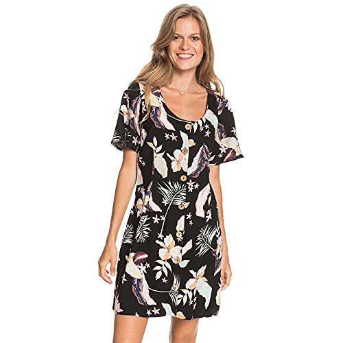 Roxy Damen All Eyes On Love-Short Sleeve Dress for Women Lässiges Kleid, Schwarz, XL von Roxy