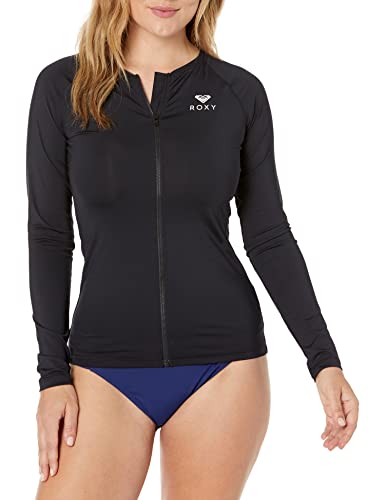 Roxy Damen Essentials Langarm-Rashguard mit Reißverschluss Rash-Guard-Shirt, Schwarz, Large von Roxy
