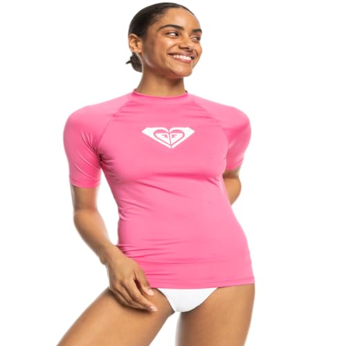 Roxy Damen Rashguard mit Herzen, kurzärmelig Rash-Guard-Shirt, Shocking Pink 241, S von Roxy