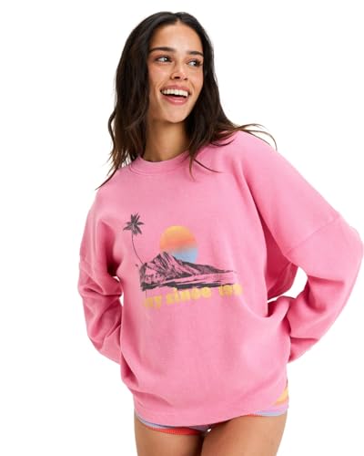 Roxy Eastside Midweight - Crew Neck Top with Vintage Wash for Women - Rundhals-Top mit Vintage-Waschung - Frauen - L - Rosa. von Roxy