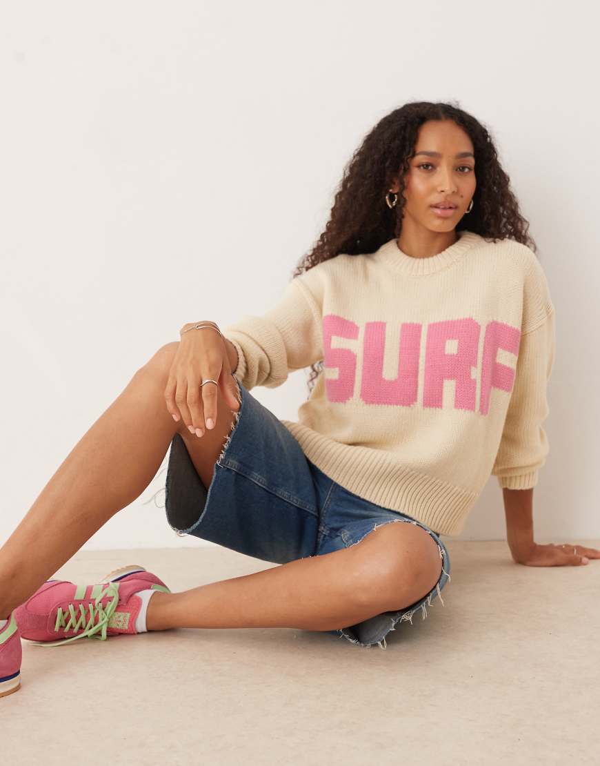 Roxy - Exploring Heart - Pullover in Pergament-Beige mit Rundhalsausschnitt-Neutral von Roxy