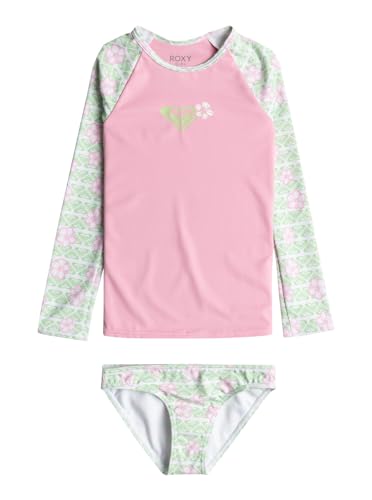 Roxy Hibiline - Long Sleeve UPF 50 Two-Piece Rashguard Set for Girls 2-7 - Langärmliges, zweiteiliges Rashguard-Set mit UPF 50 - Mädchen 2-7 - 6 - Weiss. von Roxy