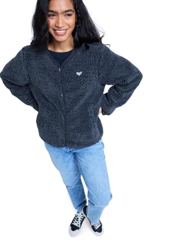 Roxy Iconic Town - Button Up Polar Fleece Top for Women - Fleece-Oberteil mit Knopfleiste - Frauen - XS - Schwarz. von Roxy