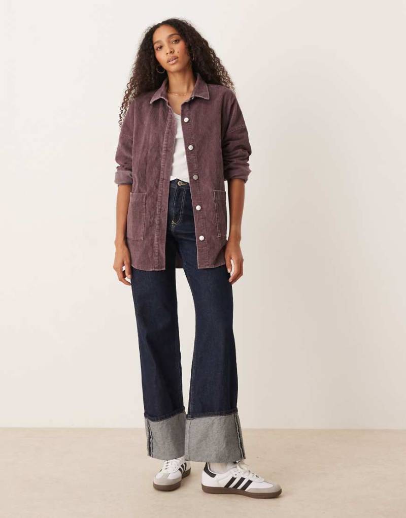 Roxy - Kick Back - Hemdjacke aus gewaschenem Cord in Huckleberry mit Knopfleiste-Rot von Roxy