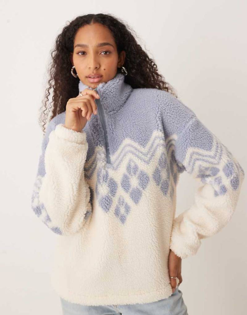 Roxy - Mountain Story - Regular-Fit-Sweatshirt aus Fleece in Reiherweiß mit kurzem Reißverschluss von Roxy