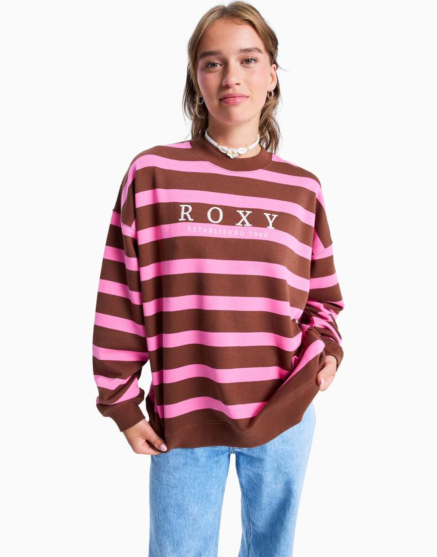Roxy - Strictly - Gestreiftes Oversize-Sweatshirt in Tiramisu Strictly Stripe-Rosa von Roxy