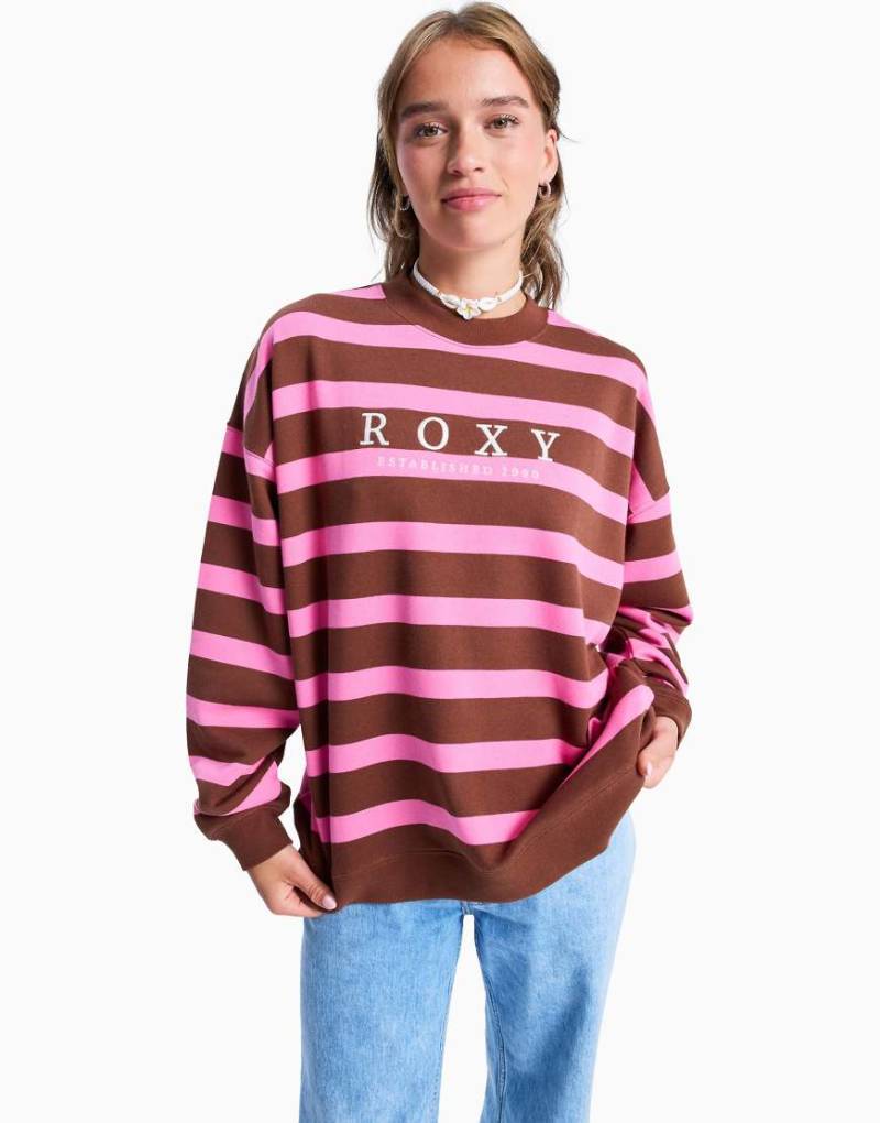 Roxy - Strictly - Gestreiftes Oversize-Sweatshirt in Tiramisu Strictly Stripe-Rosa von Roxy