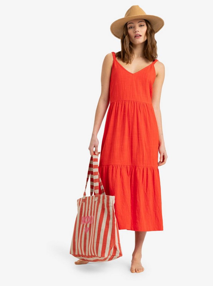 Roxy Trägerkleid ROXY Midikleid Waiting Line Rot von Roxy