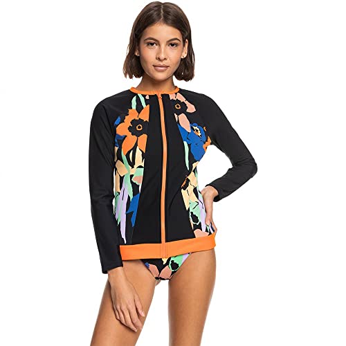 Roxy - UV Lycra Rash Vest für Damen - Langarm mit Reissverschluss - Heather - UPF50 - Anthracite Flower Jammin von Roxy