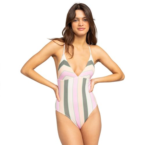 Roxy Vista Stripe - Cross Back One-Piece Swimsuit for Women - Hinten überkreuzter Badeanzug - Frauen - XL - Grün. von Roxy