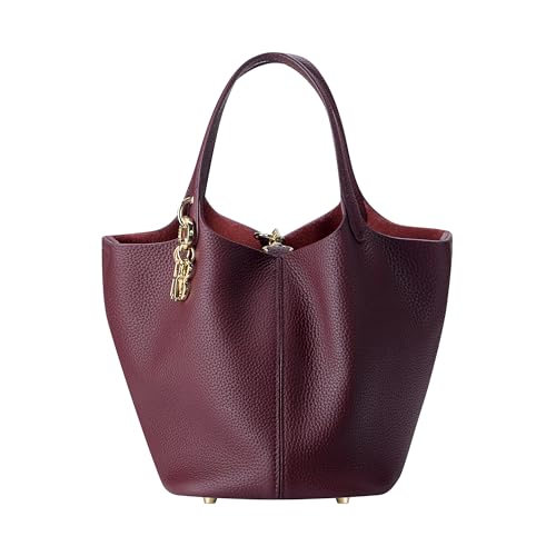 ROYAL BAGGER 3260 Einkaufstasche aus echtem Rindsleder, Magnetverschluss, einfarbig, lässige Handtasche, Weinrot von Royal Bagger