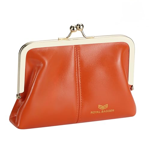 ROYAL BAGGER Modische Damen-Geldbörse aus echtem Leder, RFID-blockierend, mit Kussschloss, Kartenfächern und Münzfach mit Reißverschluss, 4120, Orange/Abendrot im Zickzackmuster (Sunset Chevron von Royal Bagger