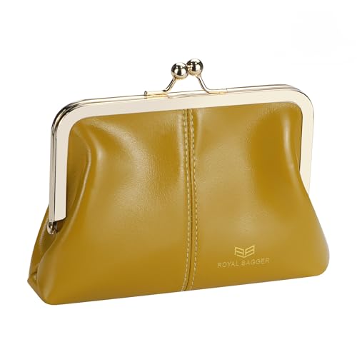 ROYAL BAGGER Modische Damen-Geldbörse aus echtem Leder, RFID-blockierend, mit Kussschloss, Kartenfächern und Münzfach mit Reißverschluss, 4120, gelb, Modisch von Royal Bagger