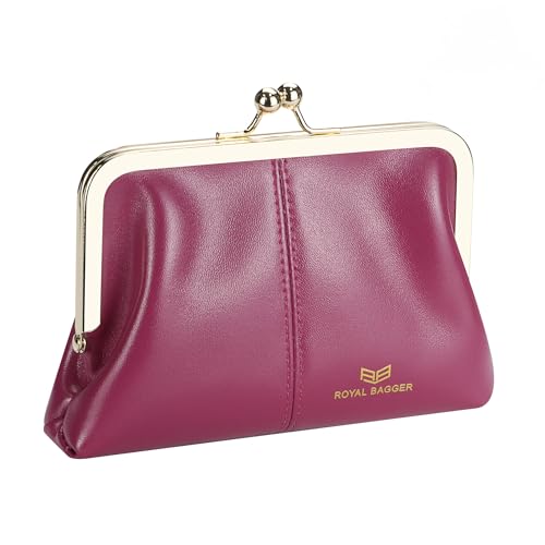 Royal Bagger Modische Echtleder RFID-Blockierung Damen Brieftasche mit Kiss Lock, Kartenfächer und Reißverschluss Münzfach 4120 (Rose) von Royal Bagger