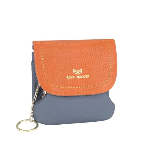Royal Bagger Color Block Mini Coin Purse, RFID Simple Credit Card Holder mit Kiss Lock, Echtes Leder Casual Storage Bag (Orange Blau) von Royal Bagger