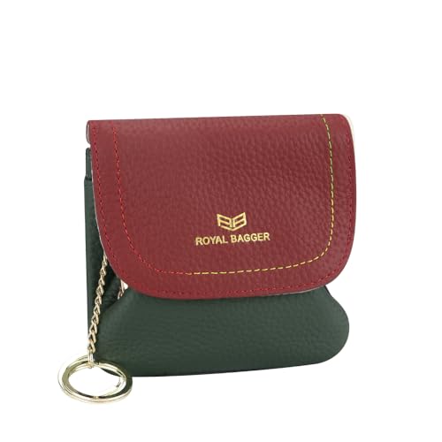 Royal Bagger Color Block Mini Coin Purse, RFID Simple Credit Card Holder mit Kiss Lock, Echtes Leder Casual Storage Bag (Rot Grün) von Royal Bagger