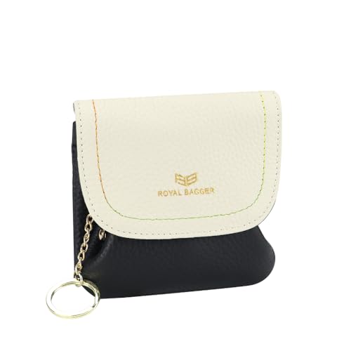 Royal Bagger Color Block Mini Coin Purse, RFID Simple Credit Card Holder mit Kiss Lock, Echtes Leder Casual Storage Bag (Weiß Schwarz) von Royal Bagger