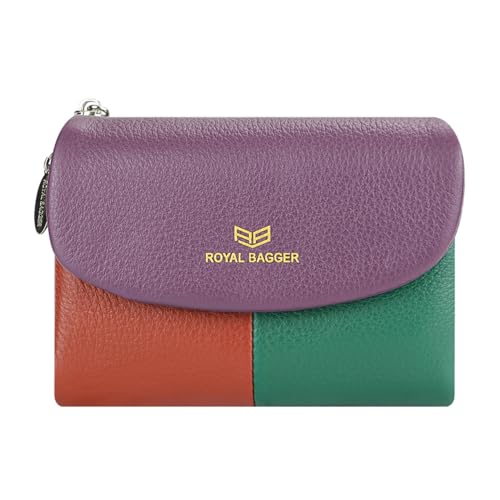 Royal Bagger Color Block RFID Short Wallets Echtes Leder Multi-Card Slots Kartenhalter Trifold Purse Magnetic Opening 2053 (Lila) von Royal Bagger