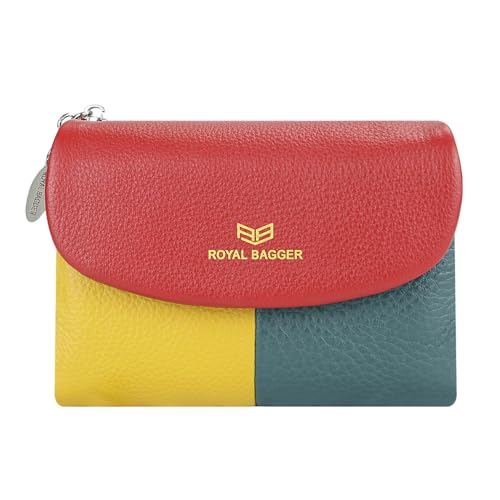Royal Bagger Color Block RFID Short Wallets Echtes Leder Multi-Card Slots Kartenhalter Trifold Purse Magnetic Opening 2053 (Rot) von Royal Bagger