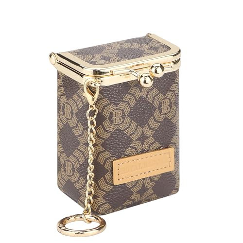 Royal Bagger Damen Mini Kette Kosmetikkoffer Signature Beschichtetes Canvas & pflanzlich gegerbtes Rindsleder Kiss Lock Geldbörse Kleine Make-up-Tasche mit Spiegel 5241, Kaffee von Royal Bagger