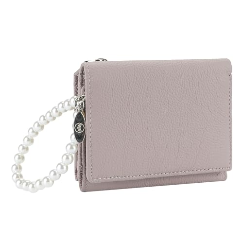 Royal Bagger Echte Kuh Leder Kurze Geldbörse für Frauen, Moderne Mode mit Reiß Verschluss Münz Tasche, Trifold mit Perlen Kette Armband (Lila Rosa) von Royal Bagger