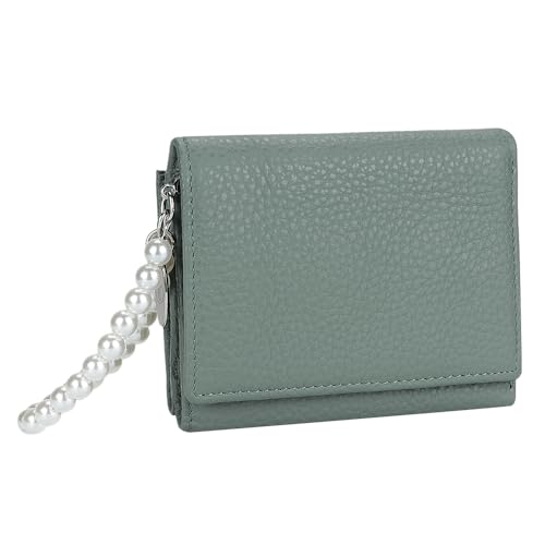 Royal Bagger Echte Kuh Leder Kurze Geldbörse für Frauen, Moderne Mode mit Reiß Verschluss Münz Tasche, Trifold mit Perlen Kette Armband (Milch grün) von Royal Bagger