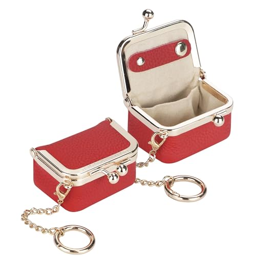 Royal Bagger Echtes Rindsleder Mini-Schmuckkästchen Damen Münze Geldbörse Solid Farbe Kiss Lock Change Pouch Casual Style Kleine Aufbewahrungstasche für Frauen 1894 (Hellrot 2) von Royal Bagger