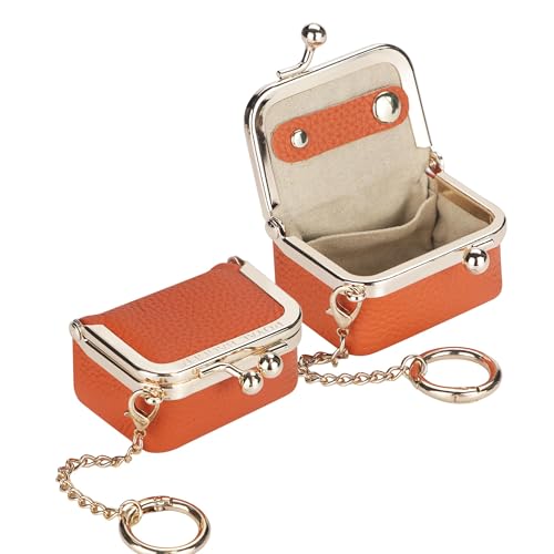Royal Bagger Echtes Rindsleder Mini-Schmuckkästchen Damen Münze Geldbörse Solid Farbe Kiss Lock Change Pouch Casual Style Kleine Aufbewahrungstasche für Frauen 1894 (Orange 2) von Royal Bagger