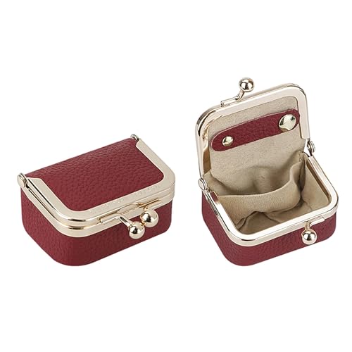 Royal Bagger Echtes Rindsleder Mini-Schmuckkästchen Damen Münze Geldbörse Solid Farbe Kiss Lock Change Pouch Casual Style Kleine Aufbewahrungstasche für Frauen 1894 (Weinrot) von Royal Bagger