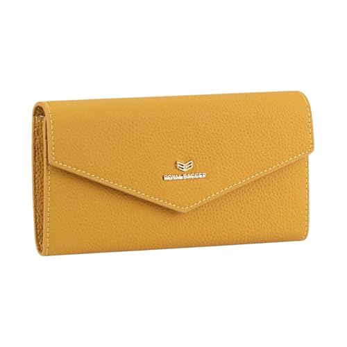 Royal Bagger Envelop Long Wallet - RFID-Blockierung Einfache einfarbige Multi-Card-Slots Kartenhalter Echtes Leder Geldbörse 2480 (Gelb) von Royal Bagger