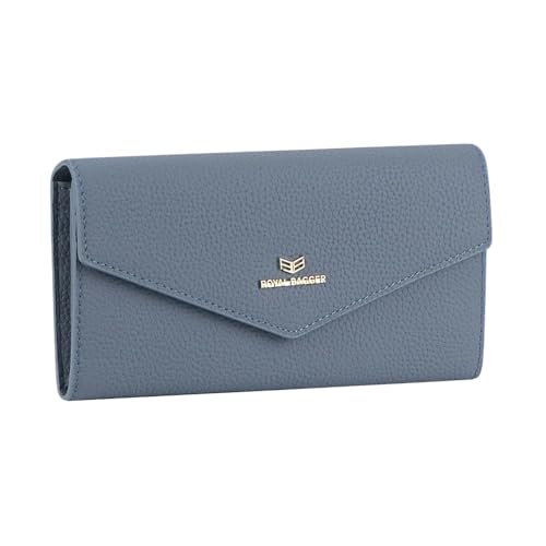 Royal Bagger Envelop Long Wallet - RFID-Blockierung Einfache einfarbige Multi-Card-Slots Kartenhalter Echtes Leder Geldbörse 2480 (Rauchblau) von Royal Bagger