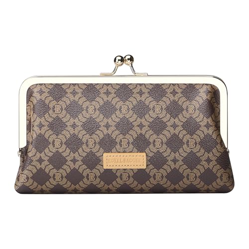 Royal Bagger Frauen RFID Clutch Brieftasche, Signatur Beschichtet Leinwand & Gemüse-gebräunt Kuhleder Kuss Schloss Tasche, Multi-Kartenhalter 5468 (Kaffee) von Royal Bagger