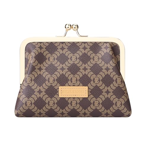 Royal Bagger Frauen RFID-Kartenhalter, Kiss Lock Münze Geldbeutel, Kurze Brieftasche, Signatur beschichtet Canvas & pflanzlich gegerbtes Rindsleder 5120 (Kaffee) von Royal Bagger