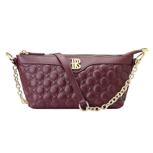 Royal Bagger Klassische gesteppte Kette Umhängetasche für Frauen, Echtes weiches Rindsleder Unterarm Geldbörse, Mode Handtasche 3262 (Weinrot) von Royal Bagger