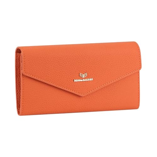 Royal Bagger Lange Geldbörse mit Umschlag – RFID-blockierend, schlicht, einfarbig, mehrere Kartenfächer, Kartenhalter, echtes Leder, 2480, Orange/Abendrot im Zickzackmuster (Sunset Chevron), Casual von Royal Bagger