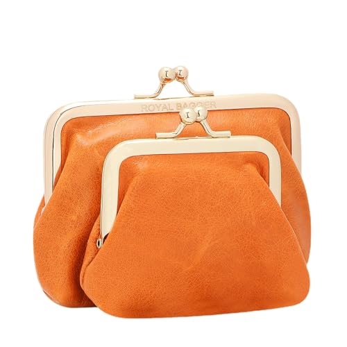 Royal Bagger Mini-Geldbörse für Frauen, einfarbige Kreditkarten Halter Geldbörse, Vintage Leder Kiss Lock Aufbewahrung Tasche (Orange) von Royal Bagger